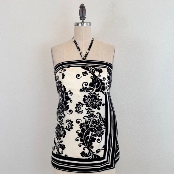 White House Black Market Tops - VTG Y2K 90s BHWM Tunic Top Sz 6 Black White Strapless Boho Night Out Party